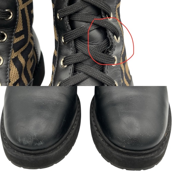 Fendi FF Rockoko Stretch Fabric Black Leather Combat Biker Boots EU 37 US 7 - Picture 8 of 10